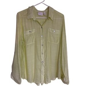 Chicos Sz 2/med sheer roll sleeve  blouse. Bright‎ yellow, shell buttons